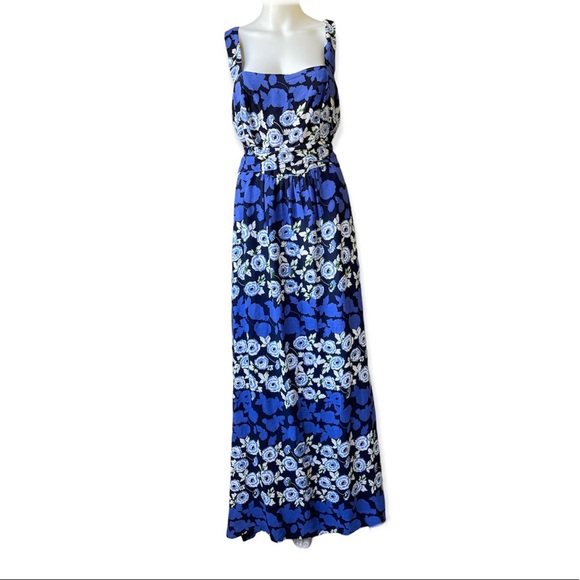 Anthropologie Maeve Cutout Criss Cross Anakena Blue Floral Print Maxi Dress 12 - Picture 4 of 5